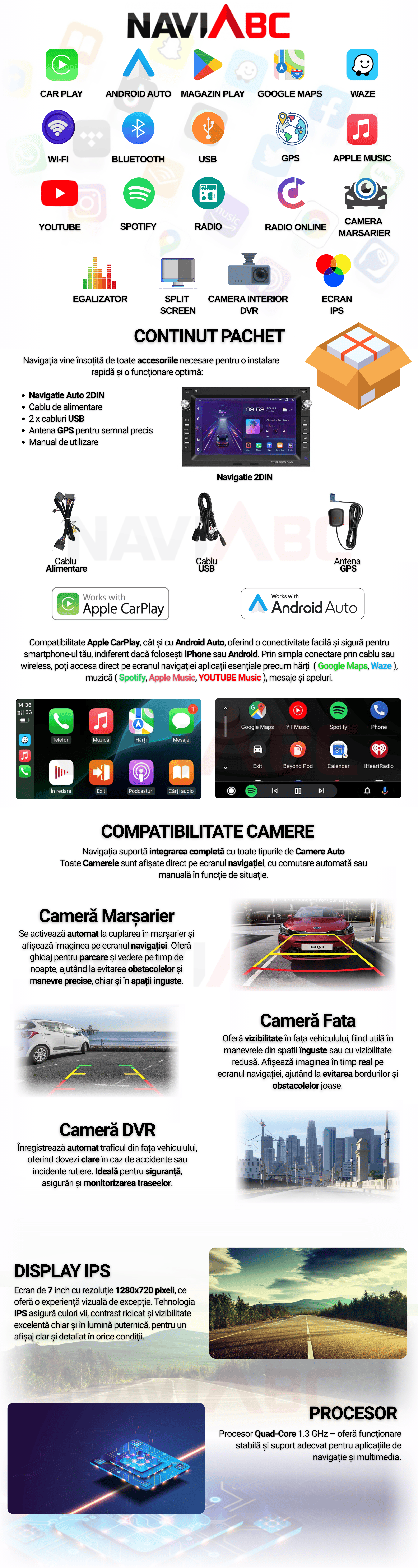 Navigație Auto 2DIN Universală 7 inch | Quad Core, 2GB RAM, 32GB